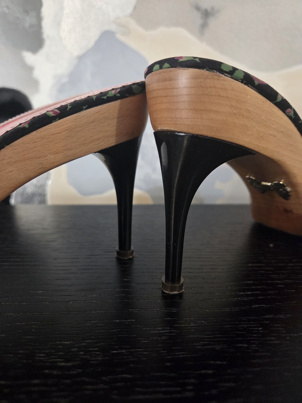 Floral Bow Platform Mules - Black & Pink - Picture 3 of 3
